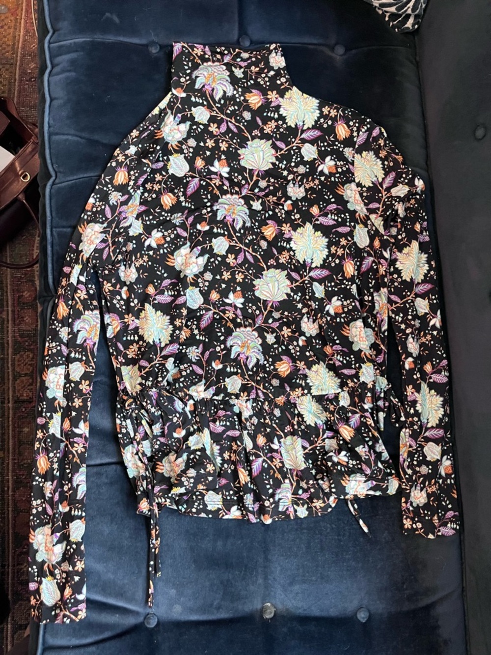 Ulla Johnson Black and multicolor Floral stretch turtleneck Long Sleeve Top